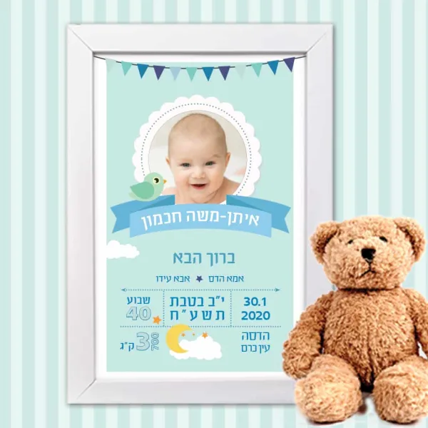 תעודת לידה מעוצבת לתינוק. תעודת זהות בעיצוב אישי