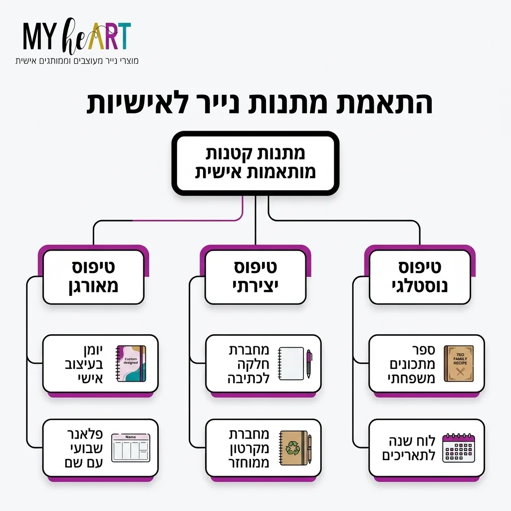 אינפוגרפיקה — התאמת מתנות נייר לאישיות: מתנות קטנות מותאמות אישית